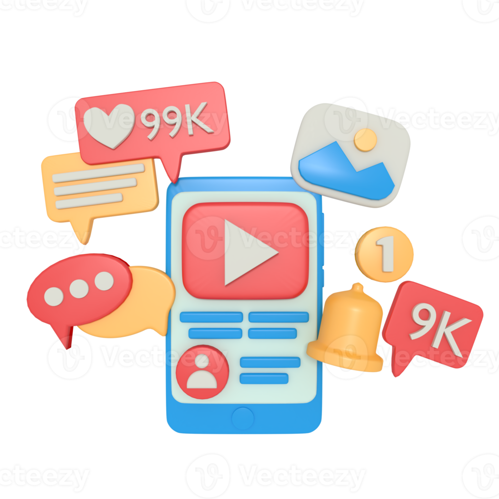 3d modeling social media video in phone png