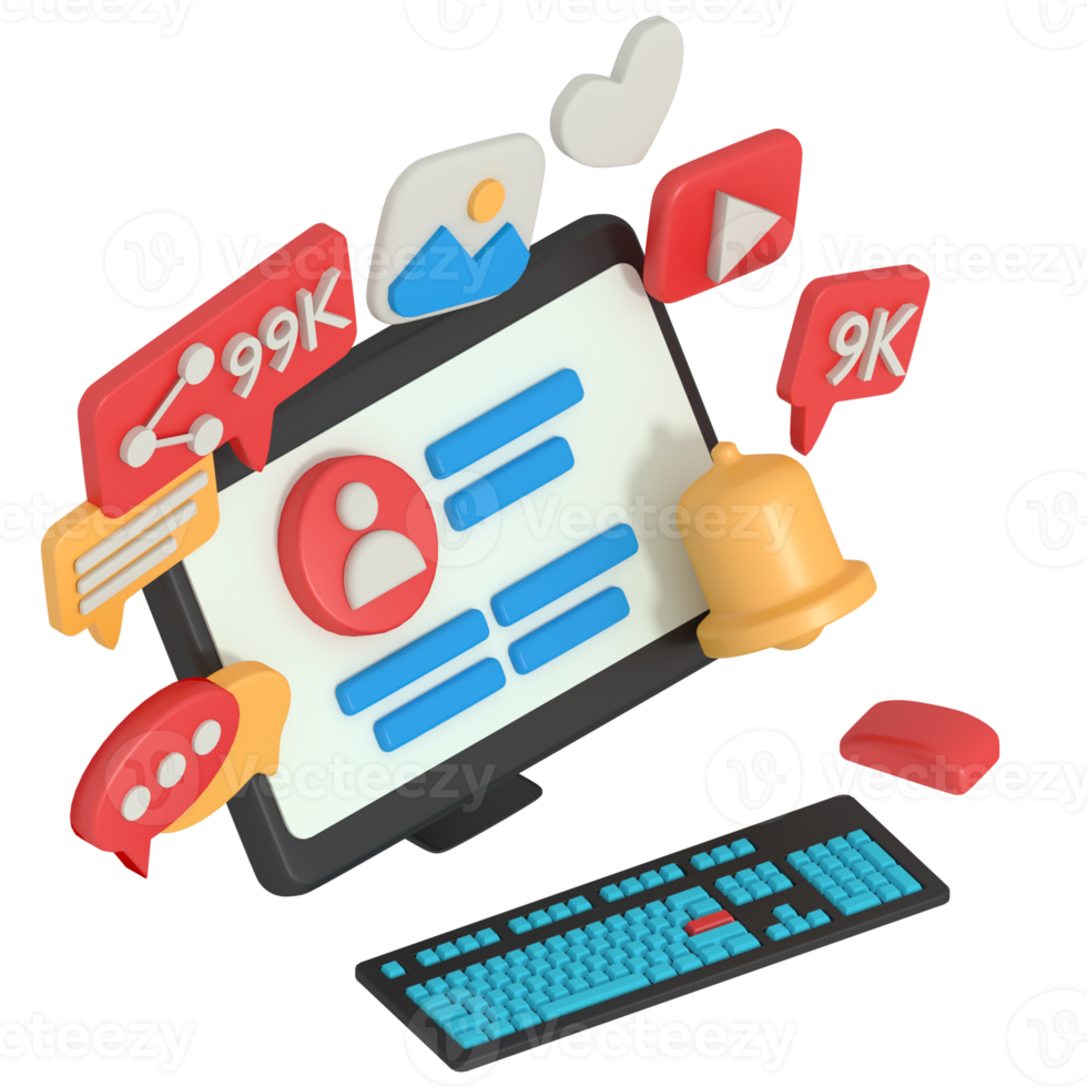 3d modeling of social media profile in computer png