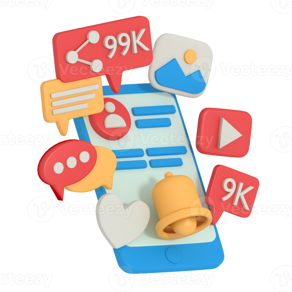 3d illustration of Online Chat Notification in phone png