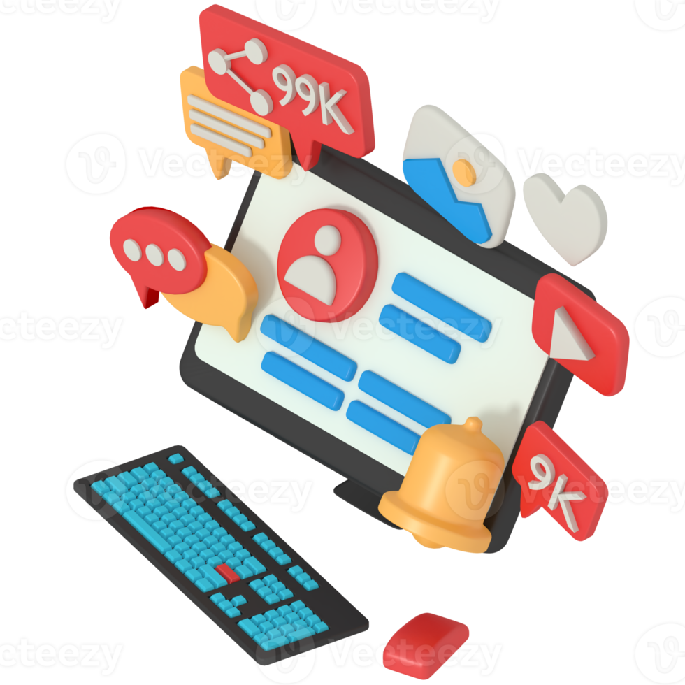 3d modeling of social media profile in computer png