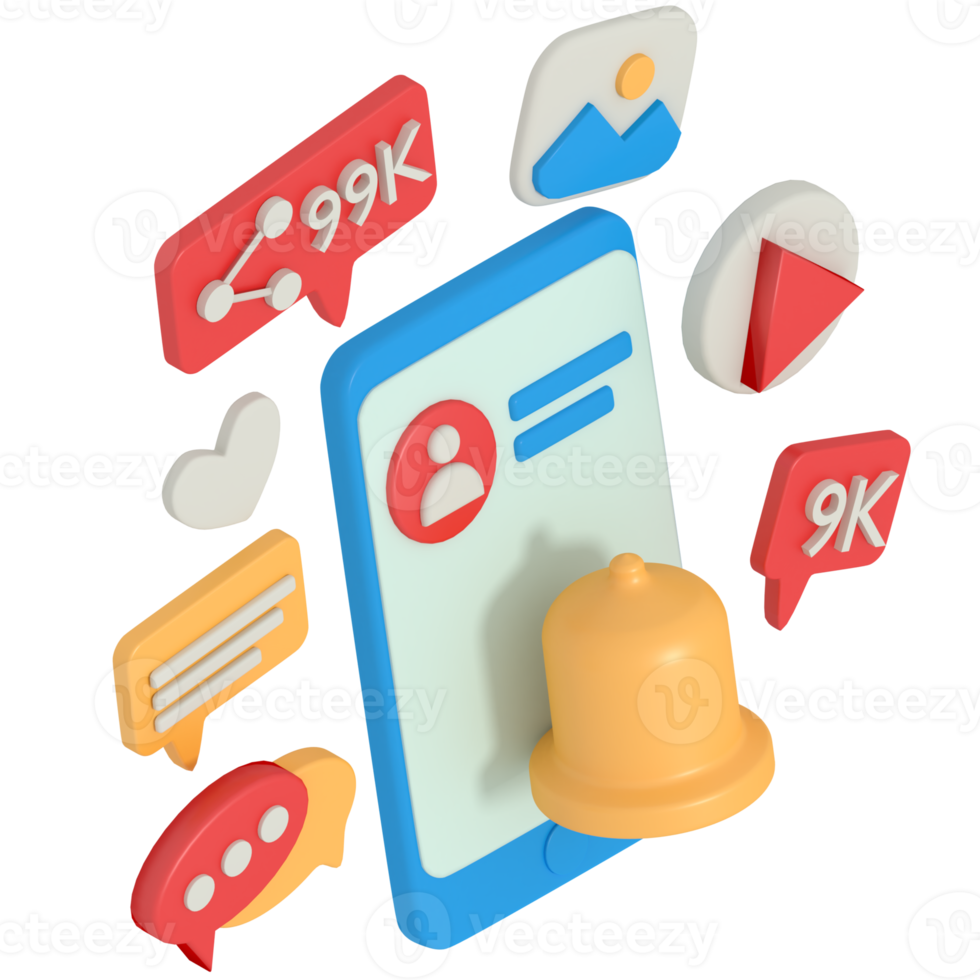 3d illustration of Online Chat Notification in phone png