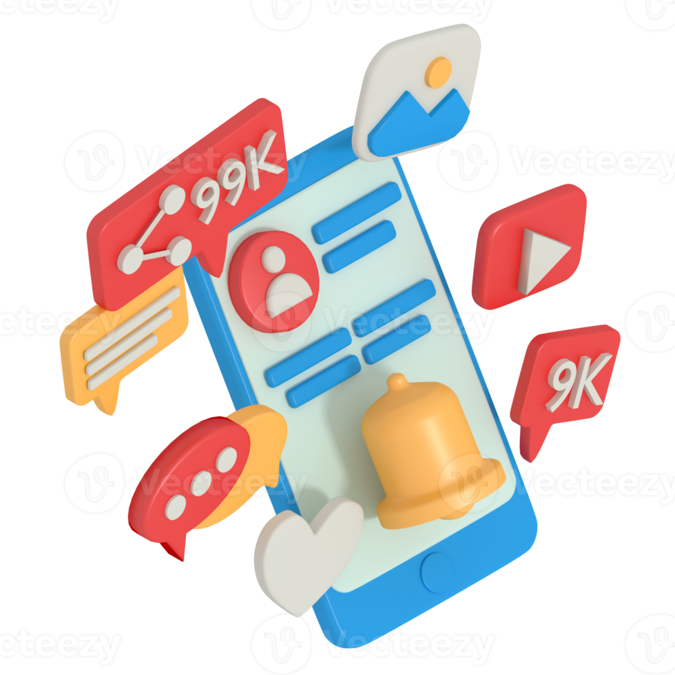 3d illustration of Online Chat Notification in phone png