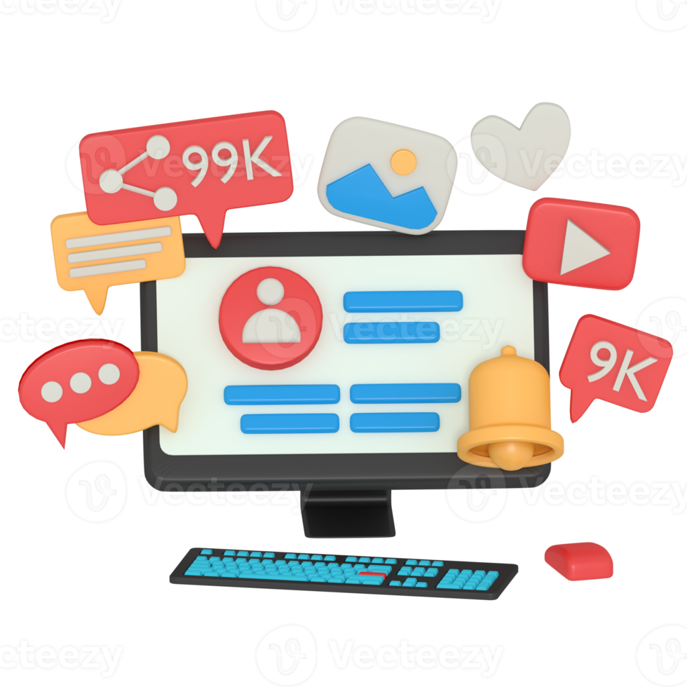 3d modellering van sociaal media profiel in computer png