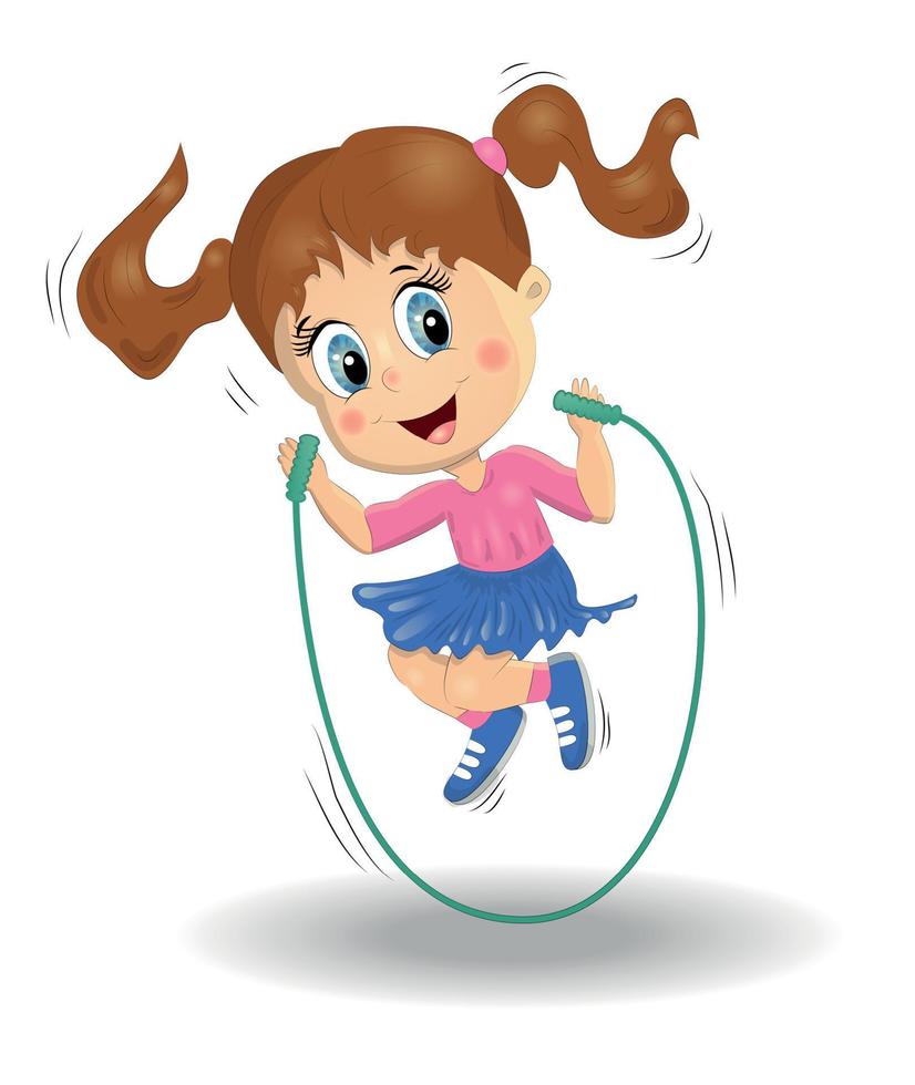 Young girl is jumping with a jump rope. vector