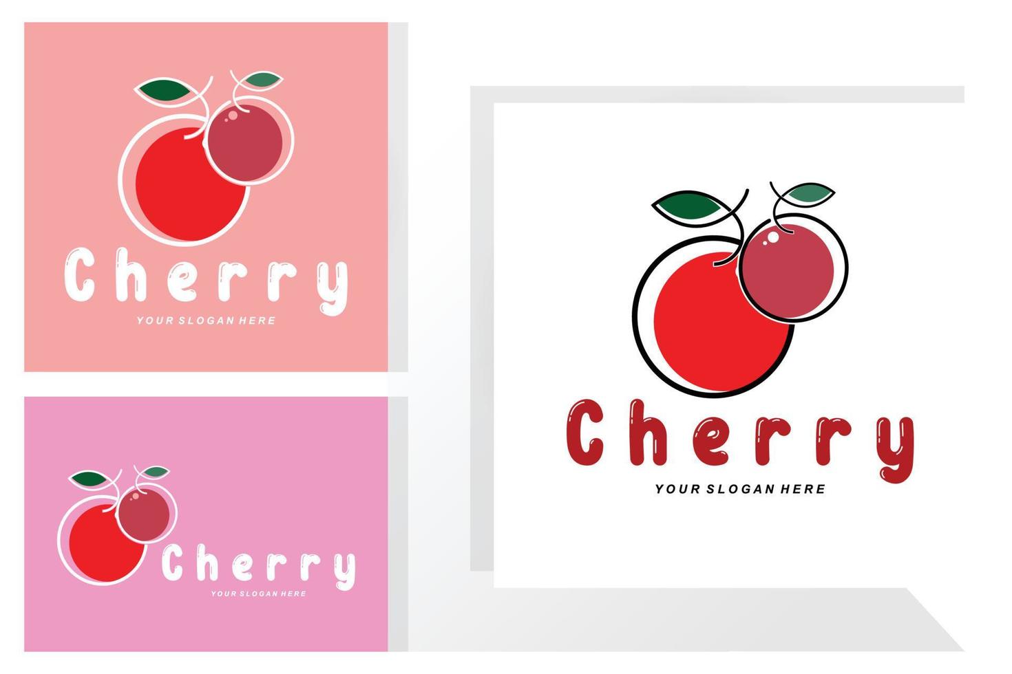 logotipo de fruta de cereza, ilustración vectorial de planta de color rojo, diseño de tienda de frutas, empresa, pegatina, marca de producto vector