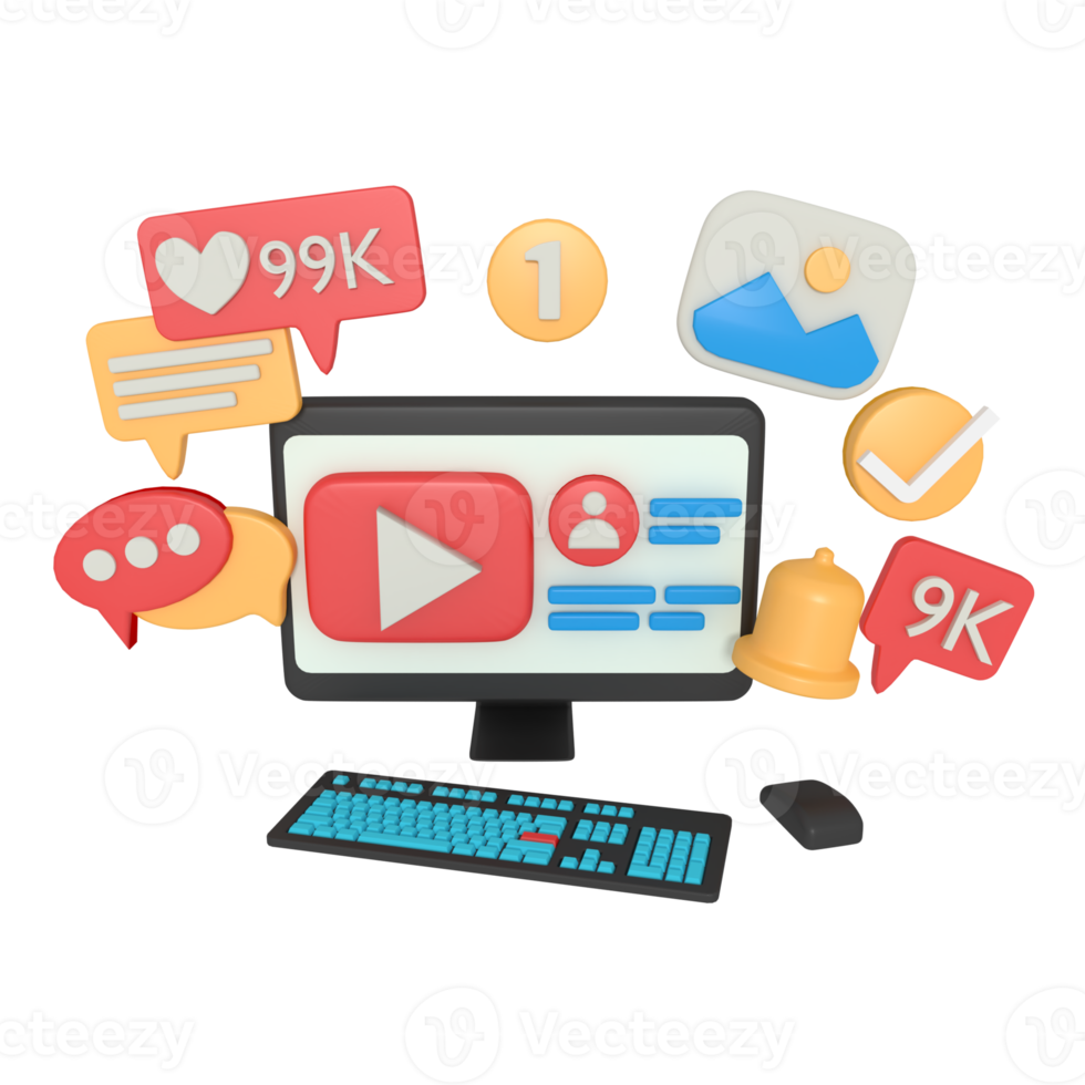 3d modeling of Video Streaming in computer png