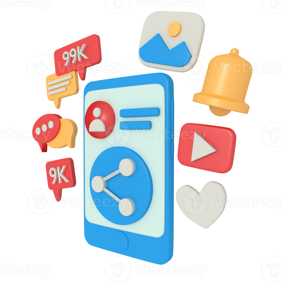 3d illustration of share on social media with phone png