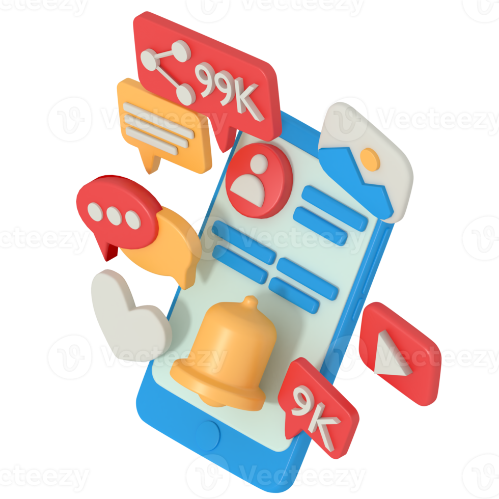 3d illustration of Online Chat Notification in phone png