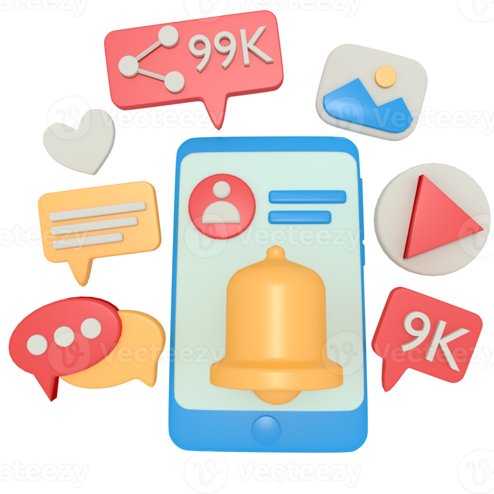 3d illustration of Online Chat Notification in phone png