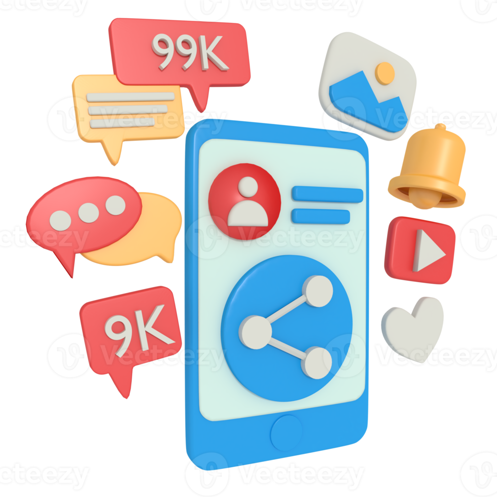 3d illustration of share on social media with phone png