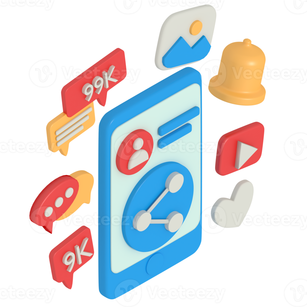 3d illustration of share on social media with phone png
