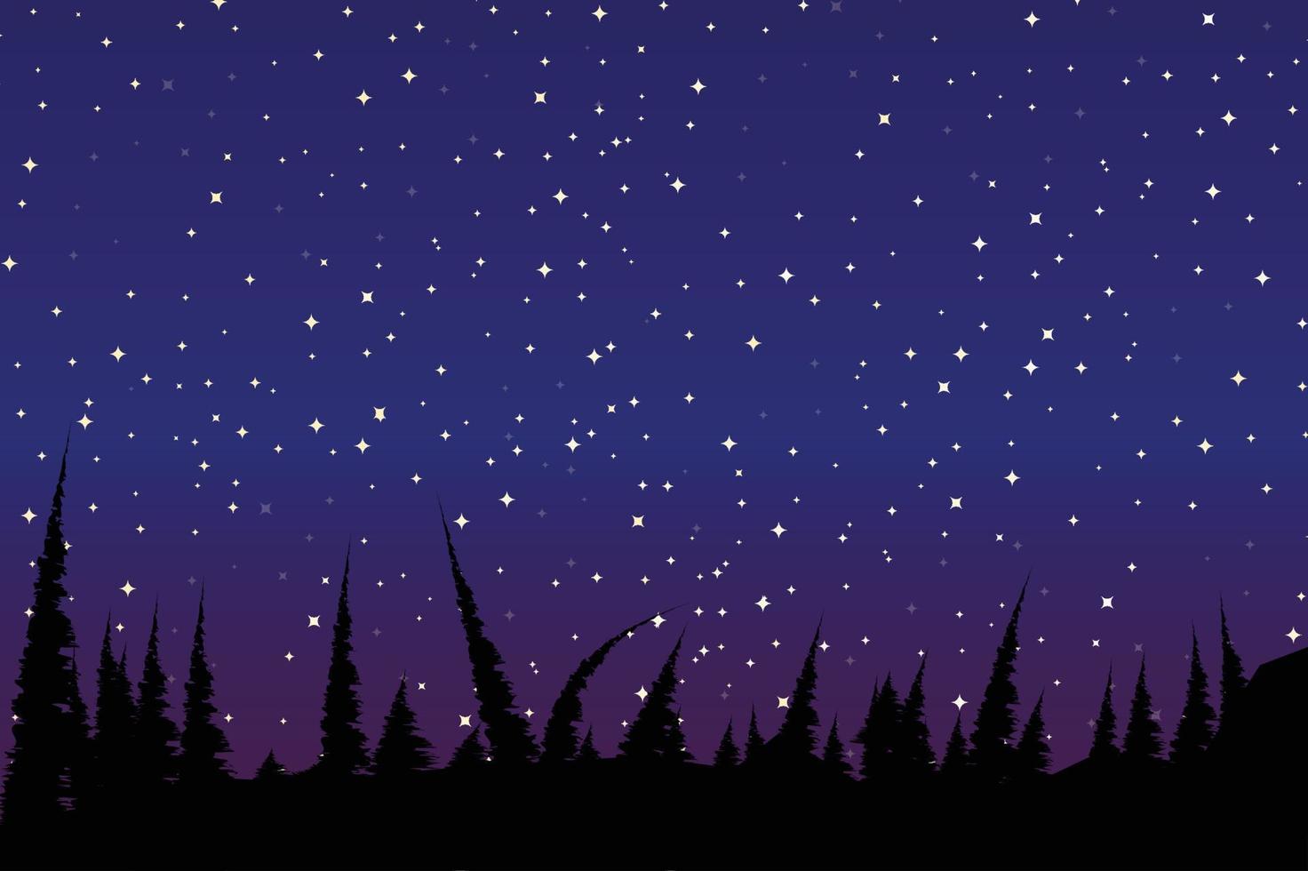 vector de fondo de vía láctea. vista nocturna con muchas estrellas y shilouette tres