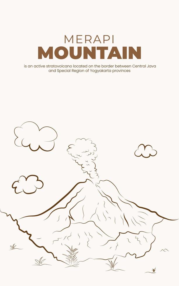 fondo vectorial de montaña, volcán merapi de yogyakarta indonesia diseño plano vector