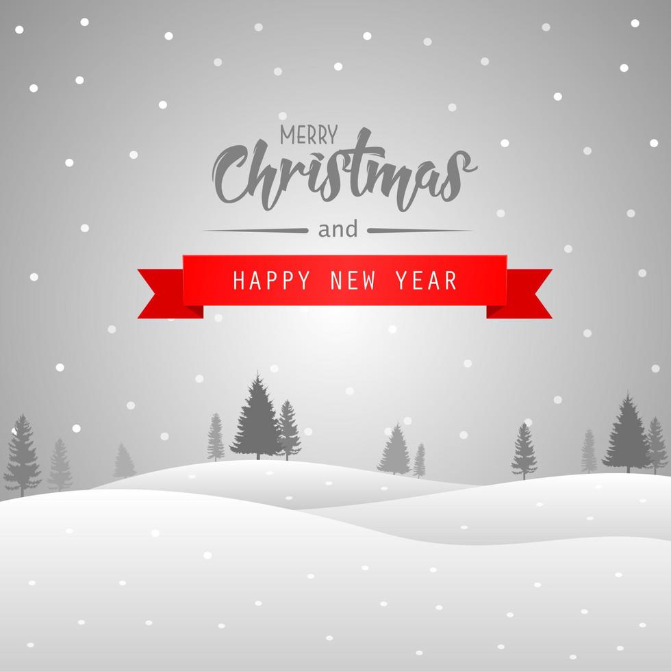 Merry christmas and happy new year greeting card with red ribbon vector