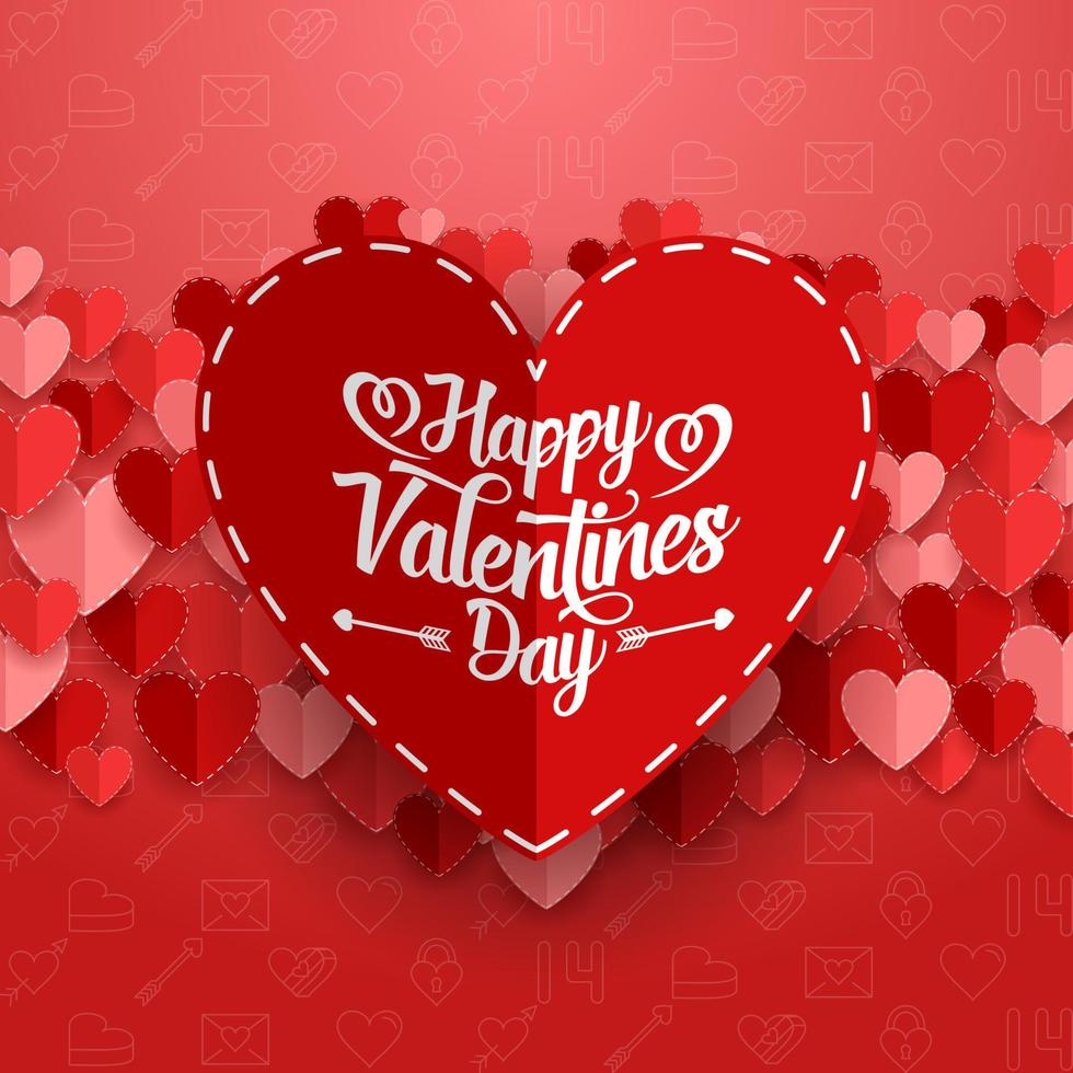 Happy valentines day background with red heart vector