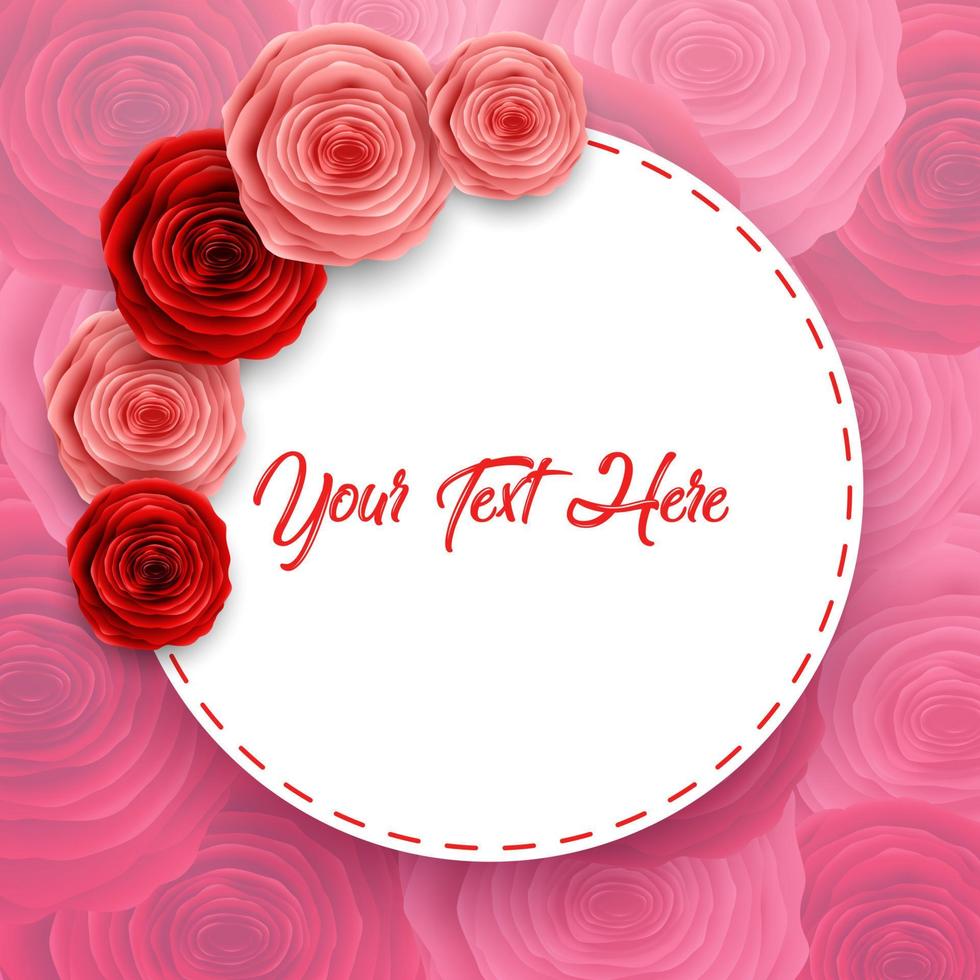 Happy International Women's Day with roses flower and round frame on pink background vector