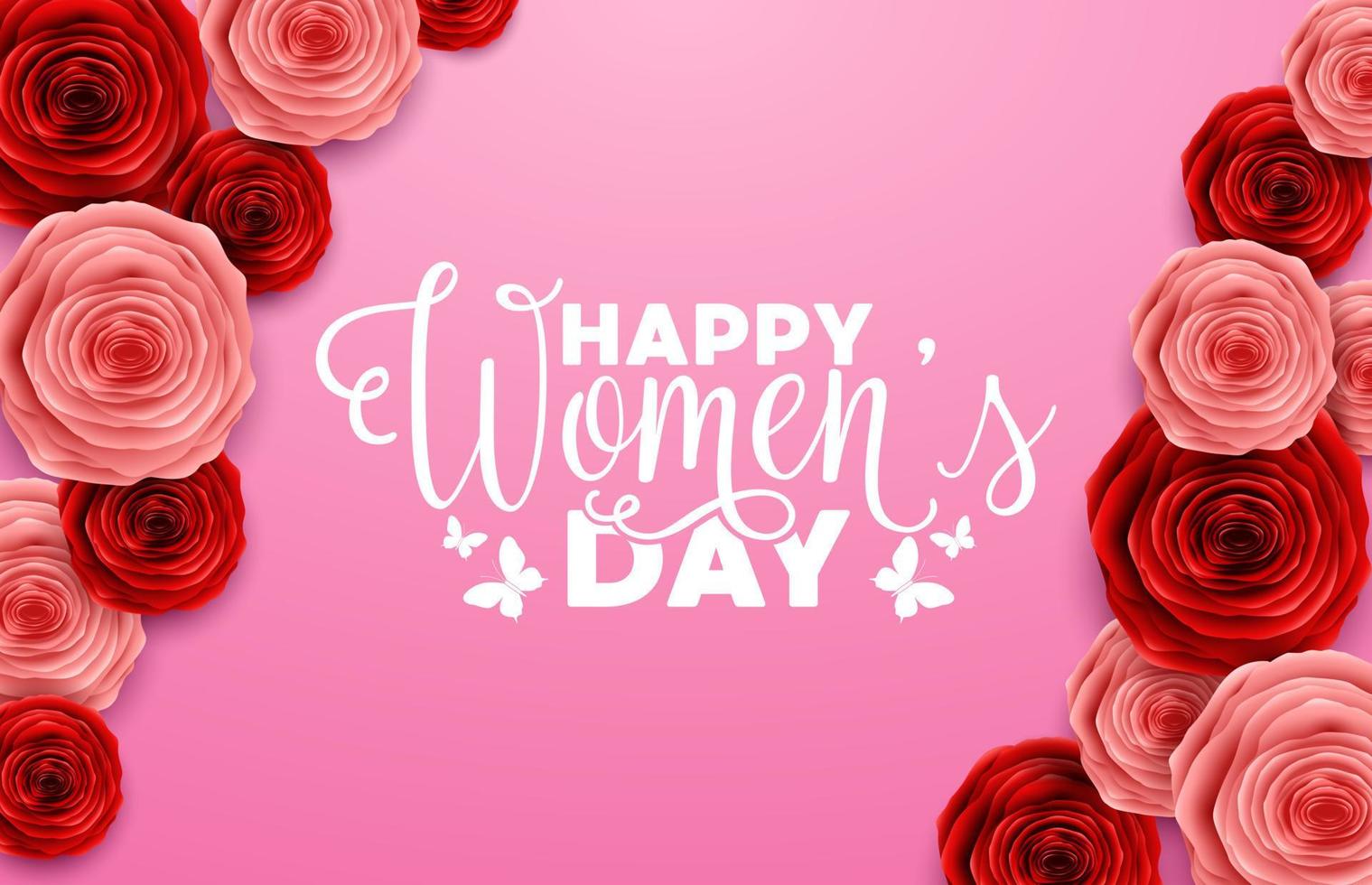 día internacional de la mujer feliz con marco cuadrado y rosas en el fondo del patrón de flores vector