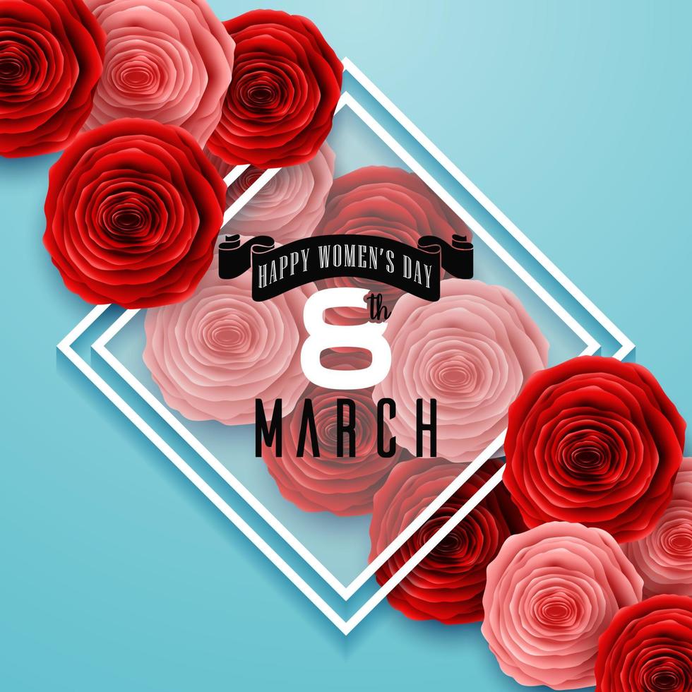 International Happy Women's Day. Square Frame Luxury for space for text on blue background vector