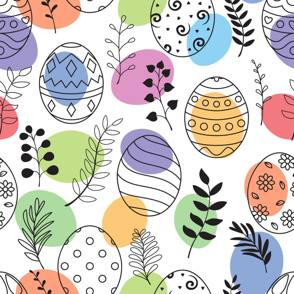 garabato, de, huevos de pascua, conjunto, colección, con, ornamentos, y, huevos coloreados, blanco, plano de fondo vector