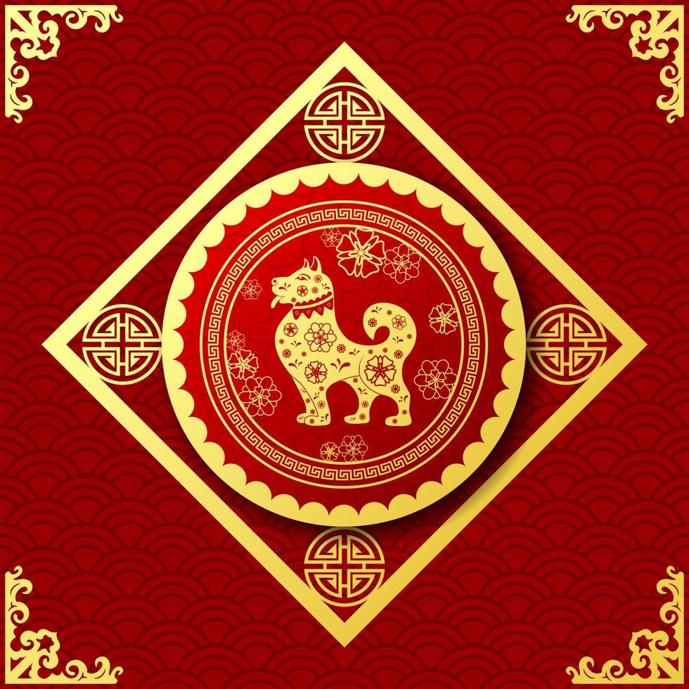 Happy Chinese New Year card with Chinese Translation, year of the dog vector