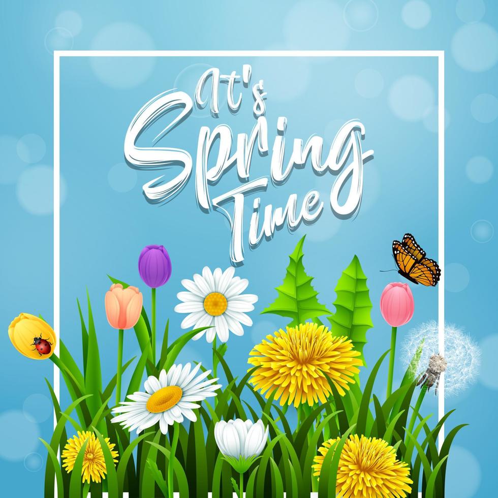 Spring background with several flower wreath. vector illustration