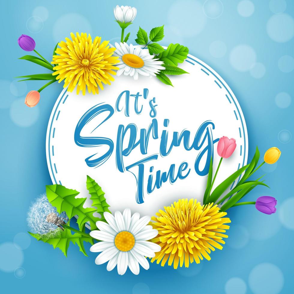 Spring background with several flower wreath. vector illustration