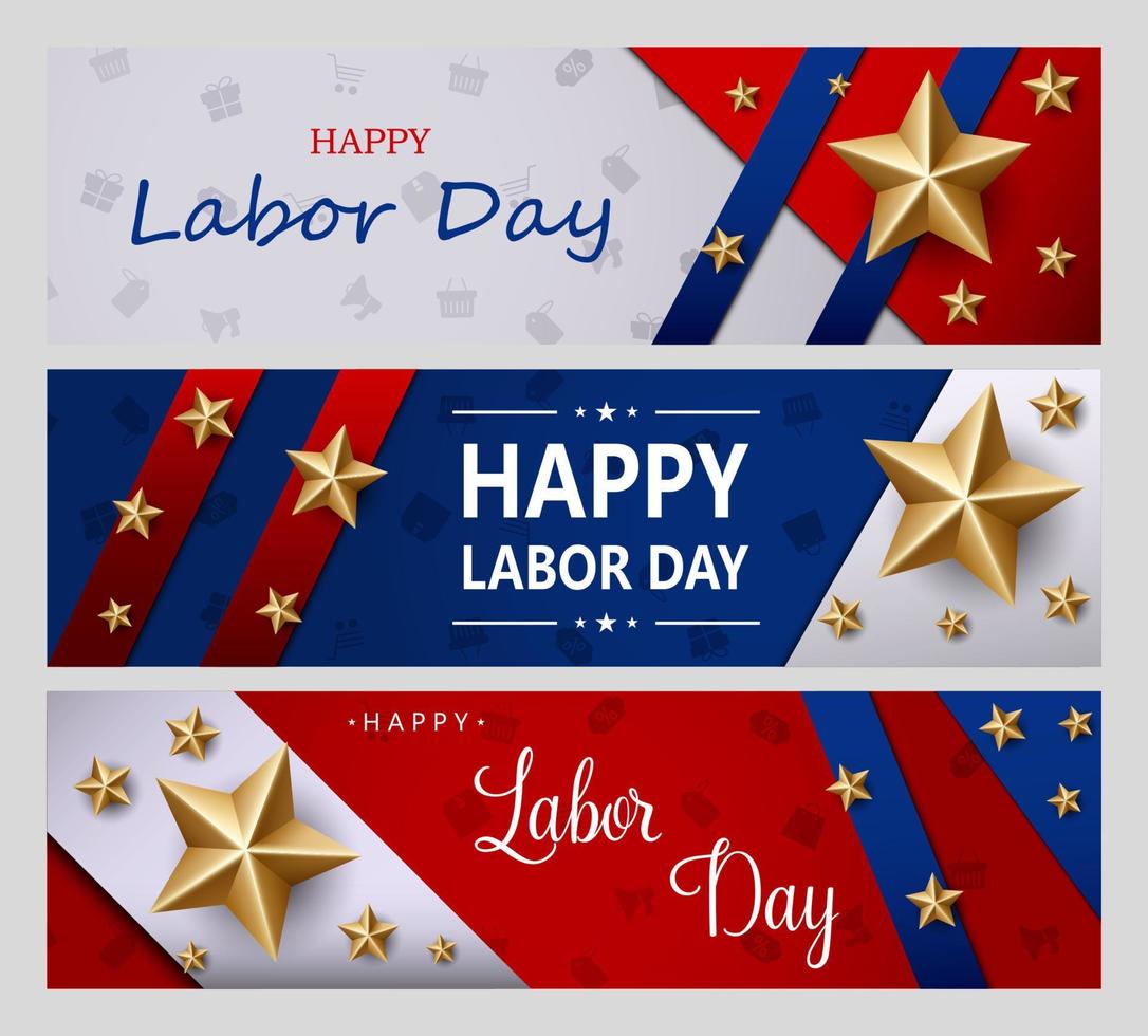 Happy Labor Day holiday banner with golden stars. United States national flag vector