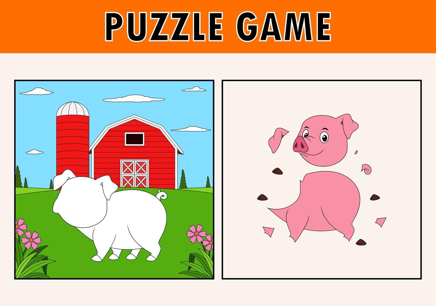 Jigsaw puzzle game with cute pig animal vector