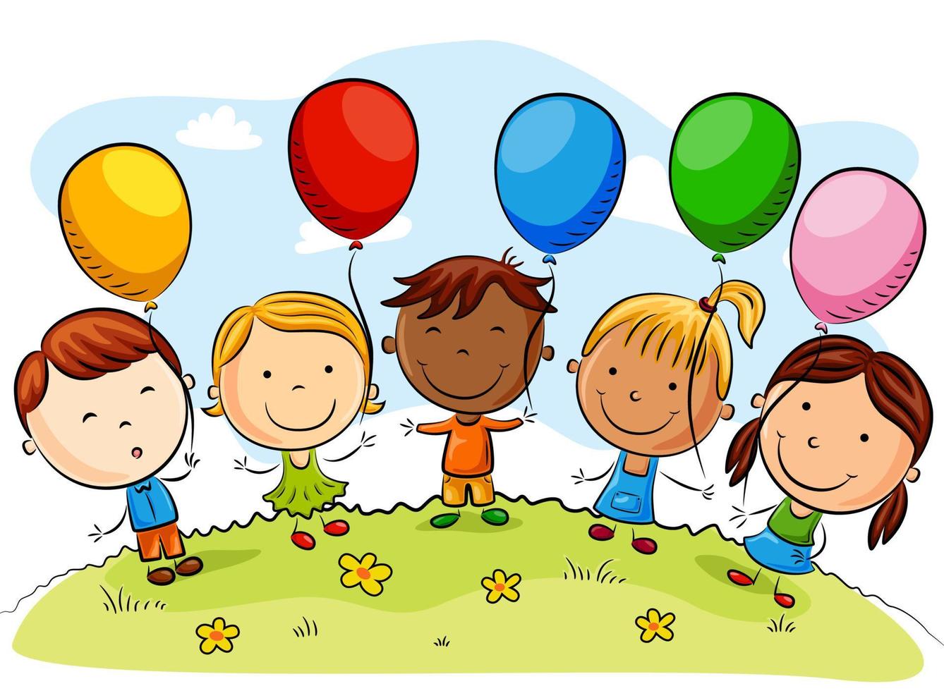 dibujos animados de niños felices con globos de colores 11813820 Vector en  Vecteezy
