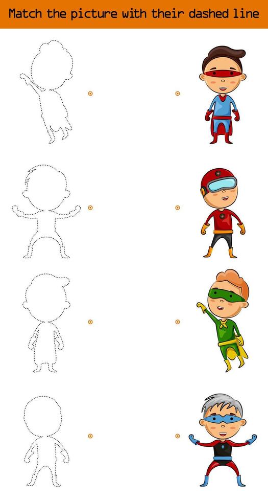 Match the picture set of character superhero kids vector