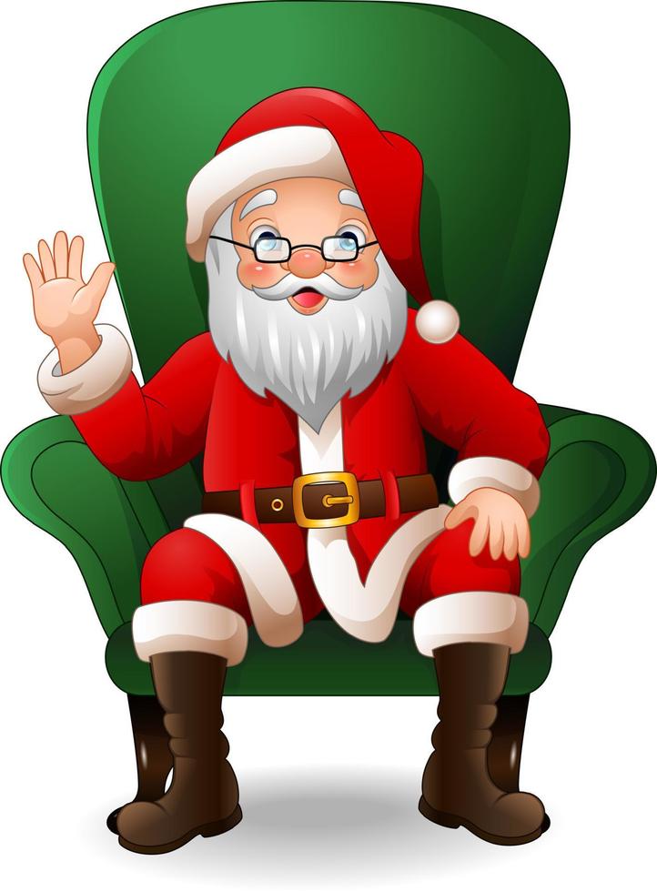 Cartoon santa claus sitting in green armchair on a white background vector