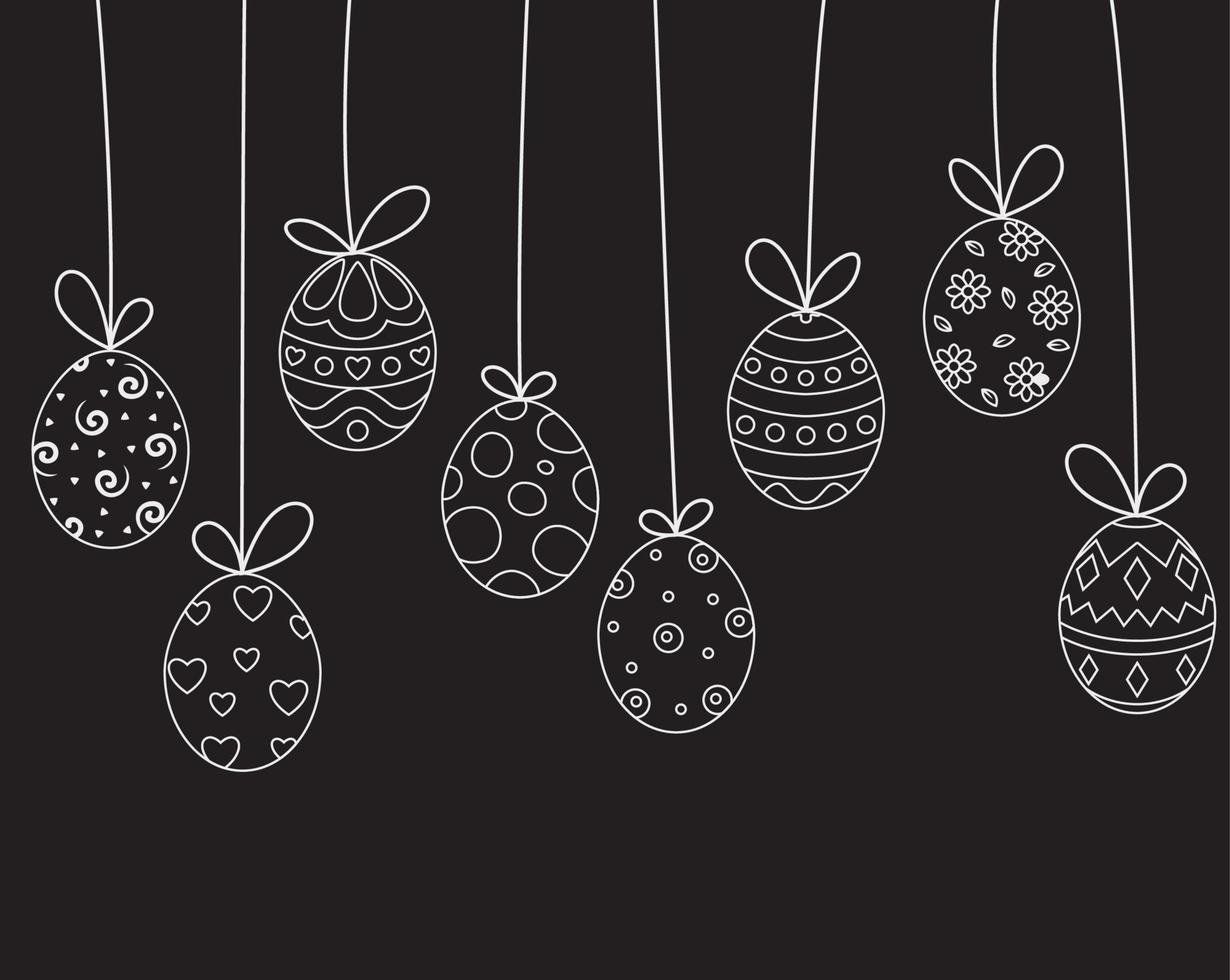 Doodle of easter eggs set collection on black background vector