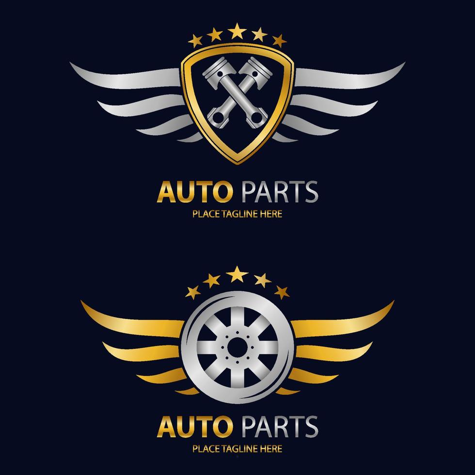 Auto parts icon and winged wheel. vector illustration