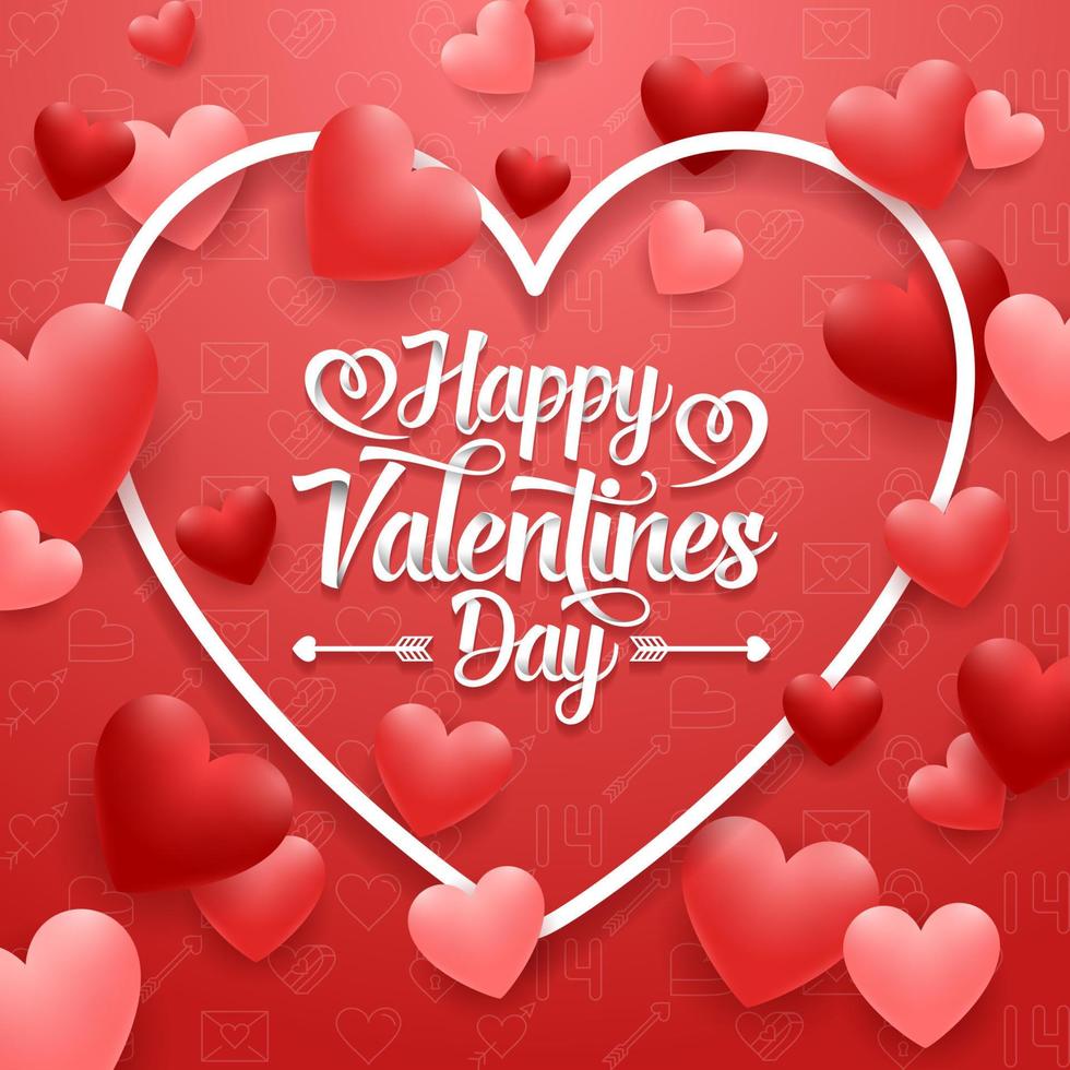 Happy valentines day background with red heart vector