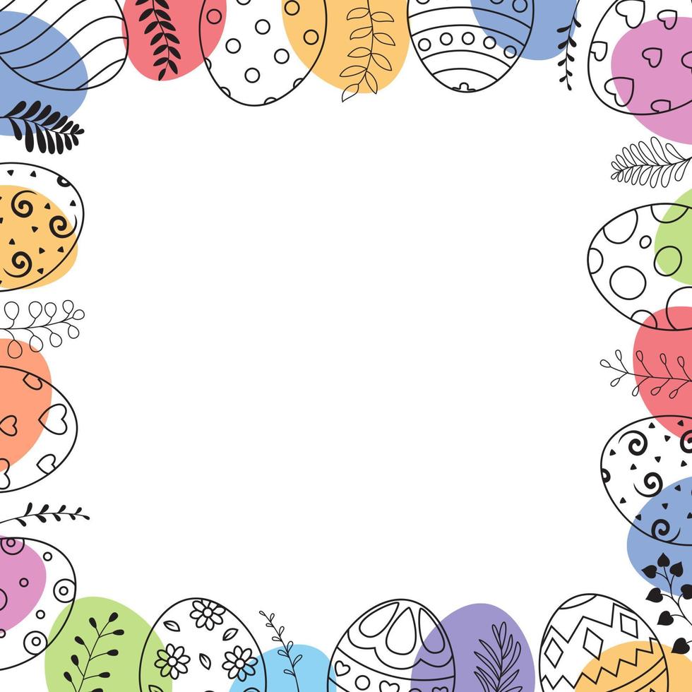 Doodle of easter eggs set collection with ornaments and colored eggs on white background vector