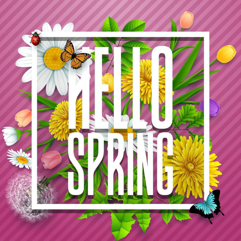 Spring background with several flower wreath. vector illustration