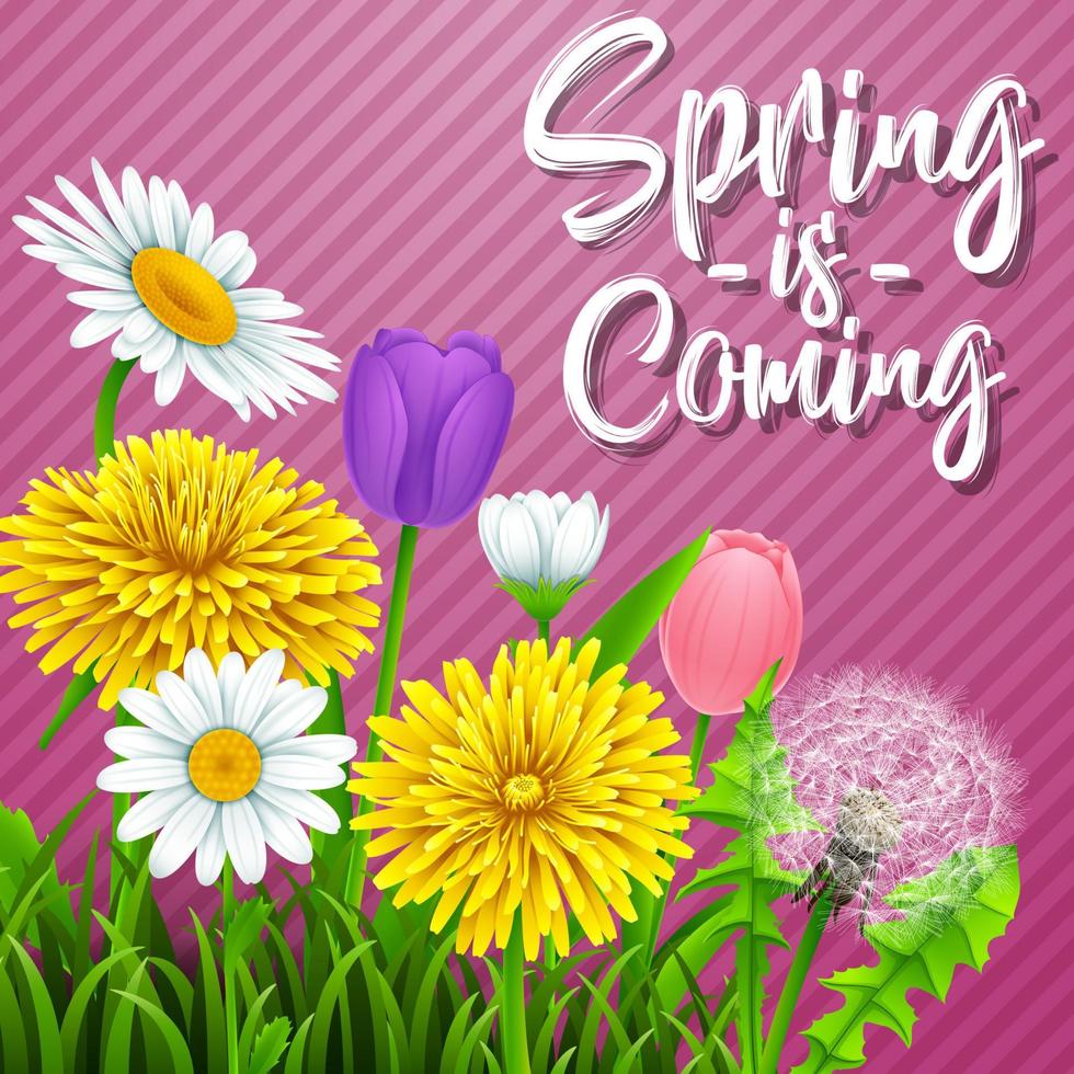 Spring background with several flower wreath. vector illustration
