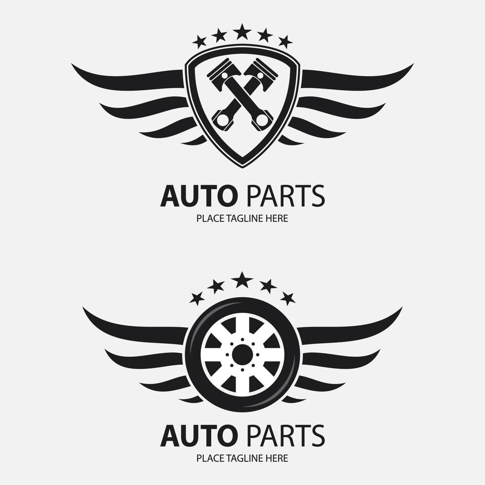 Auto parts icon and winged wheel. vector illustration