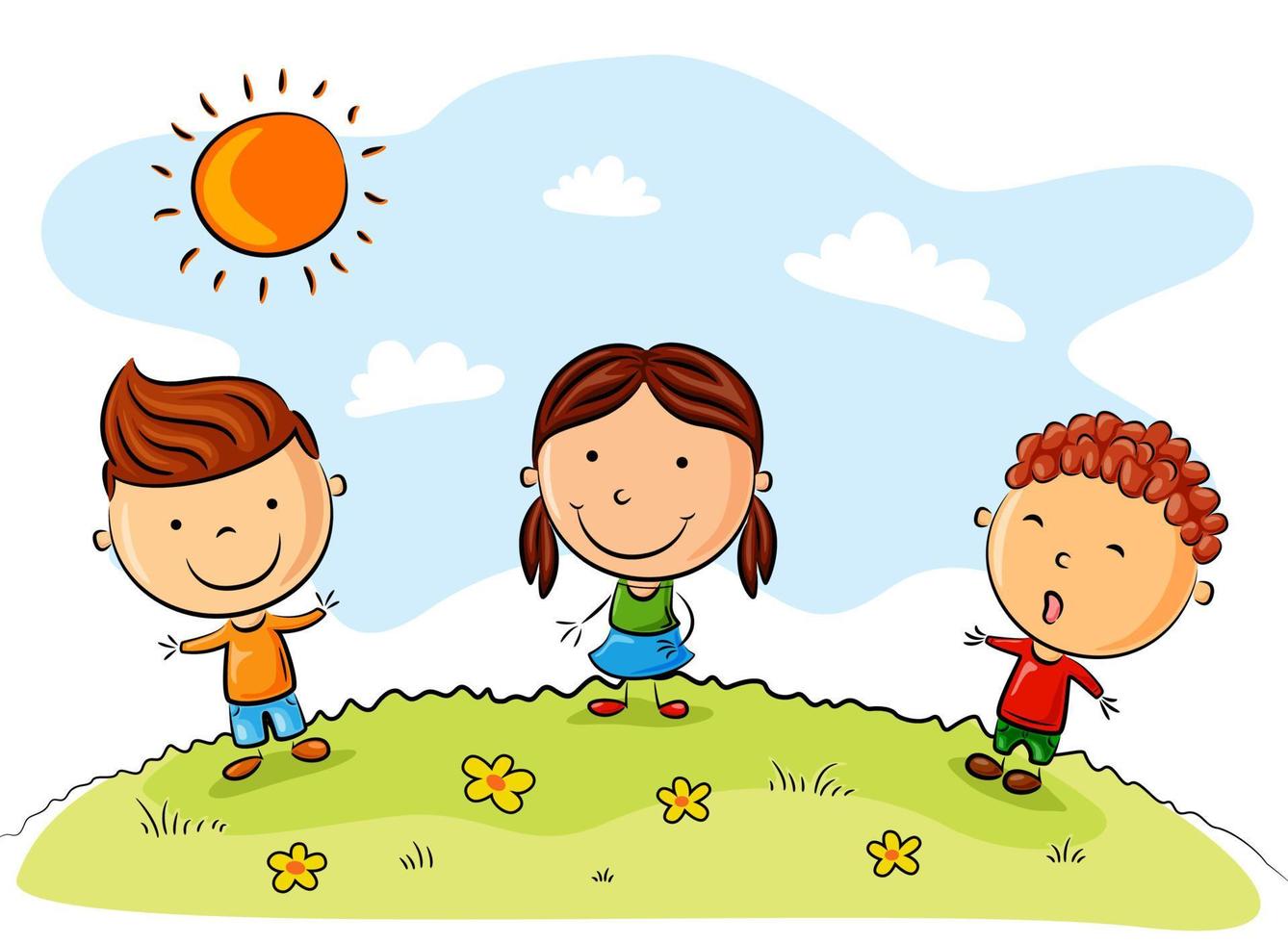 Happy kid cartoon in the summer background vector