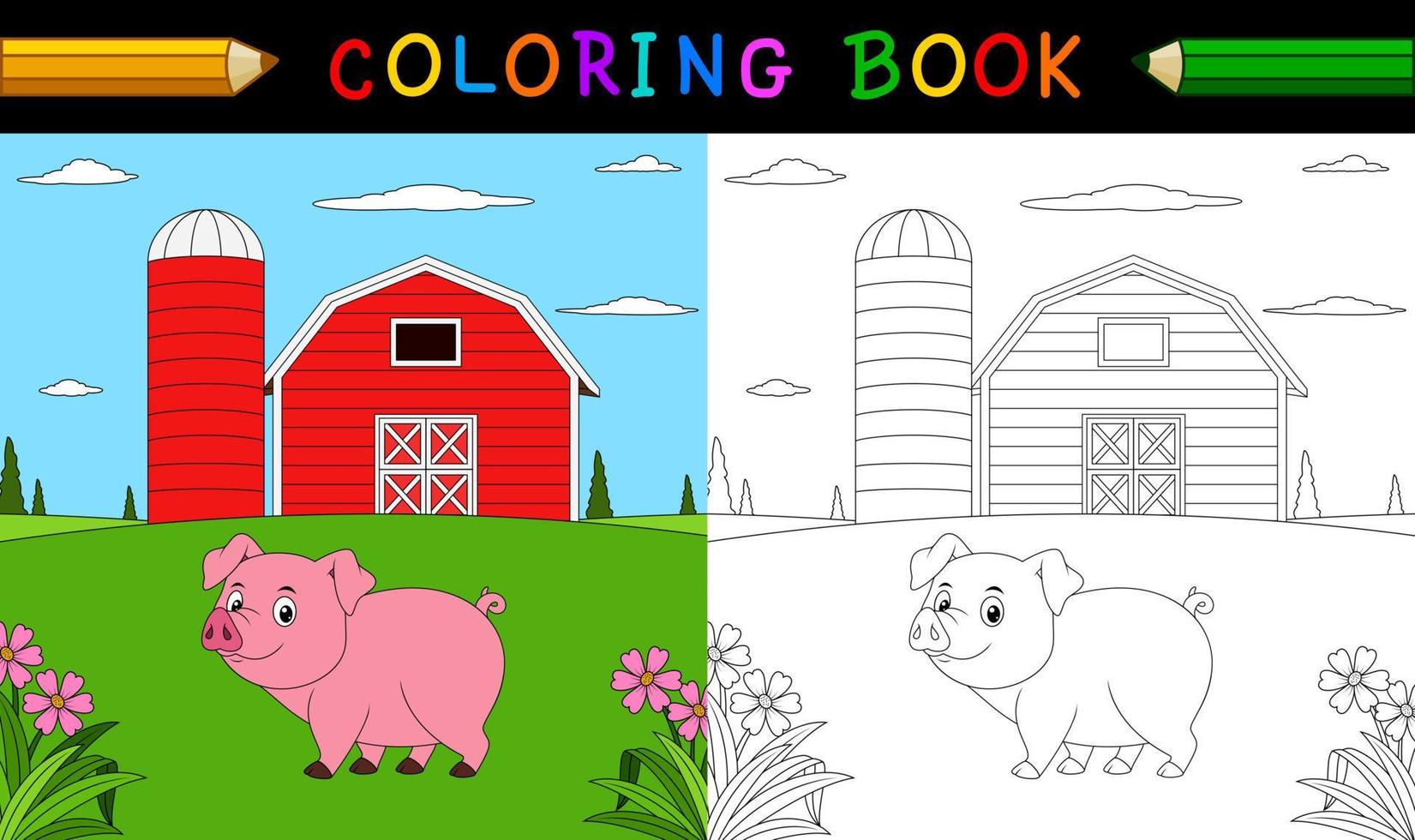 libro para colorear de cerdo de dibujos animados vector
