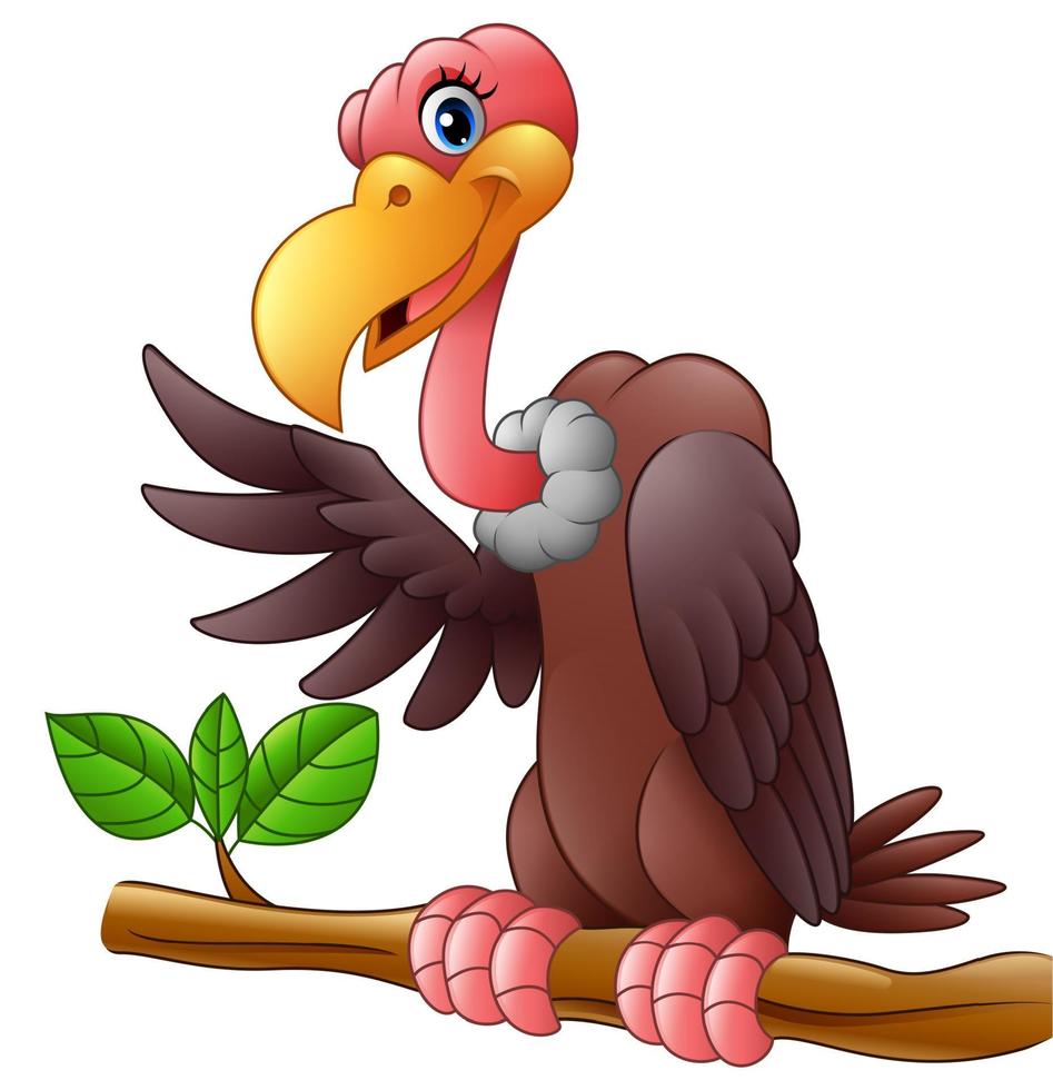 Vector illustration of Cartoon Vulture on a tree branch