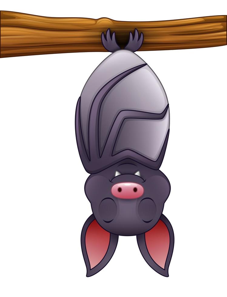 Cute bat cartoon sleeping hanging on tree vector