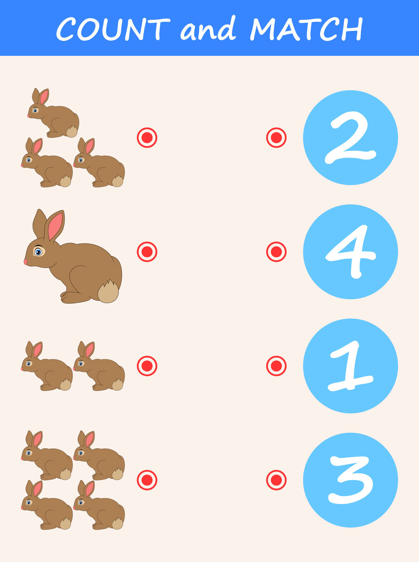 PrintCount and match rabbit cartoon. Math educational game for children