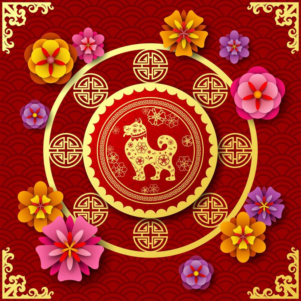 Happy Chinese New Year card with Chinese Translation, year of the dog vector