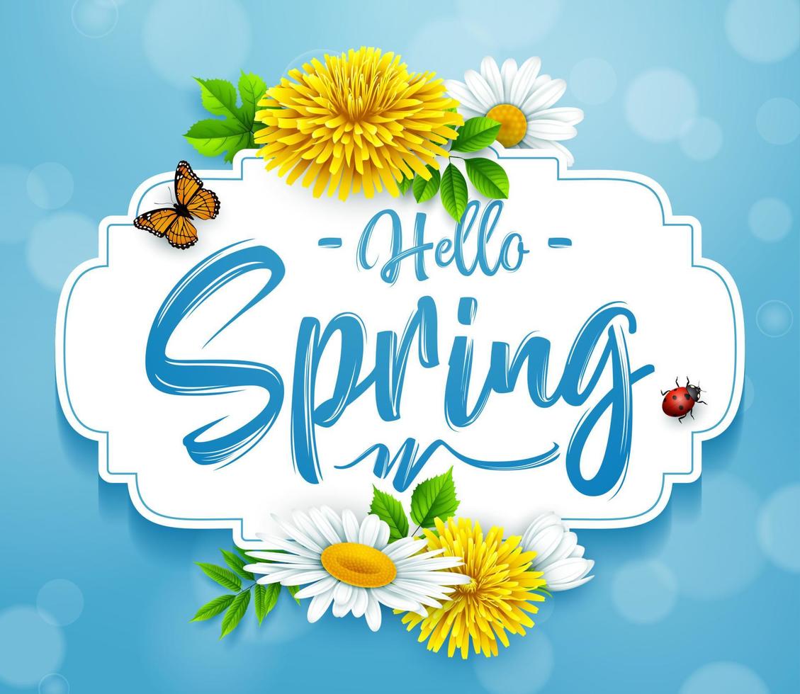Spring background with several flower wreath. vector illustration