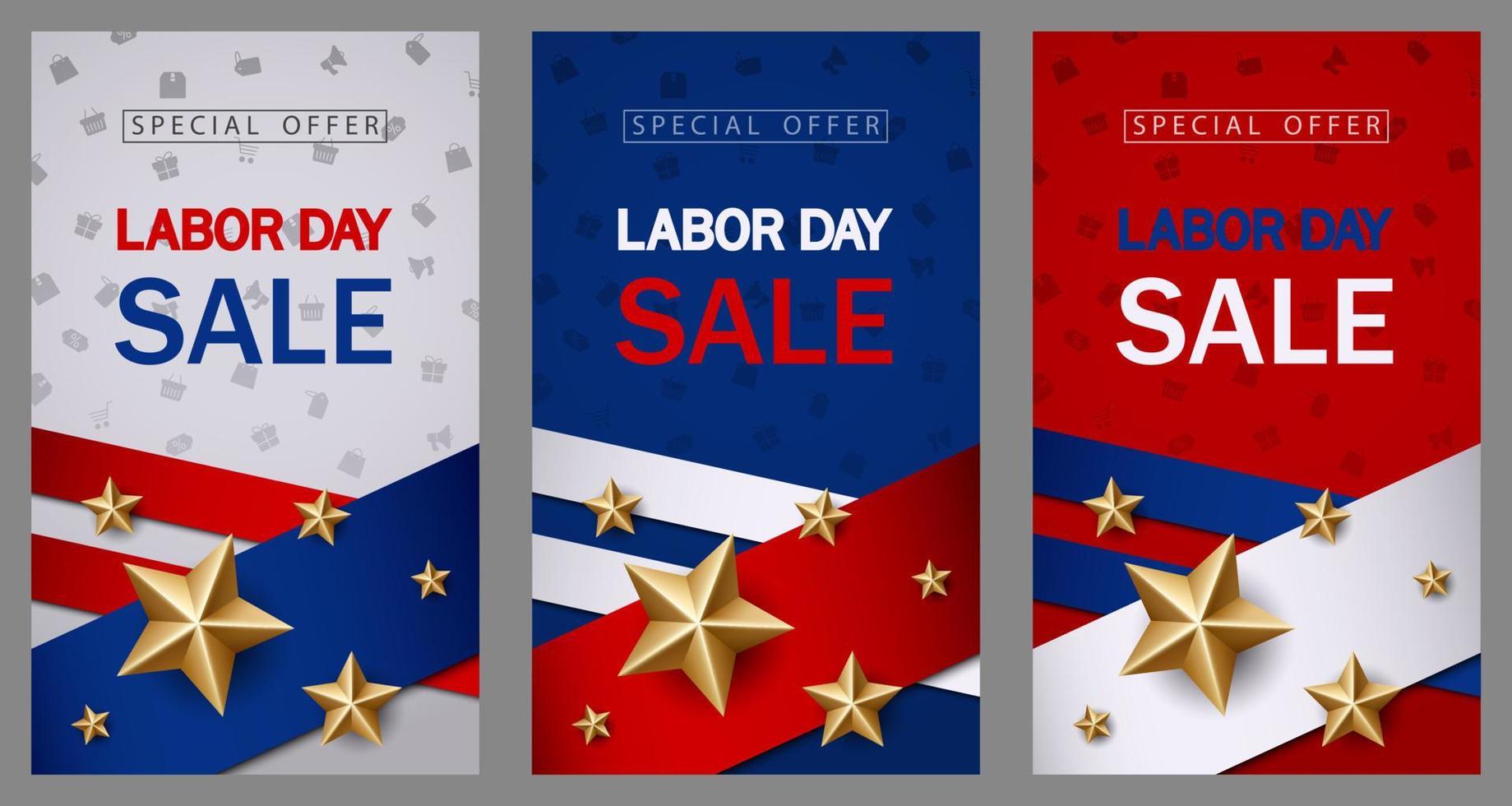 Happy Labor Day holiday banner with golden stars. United States national flag vector