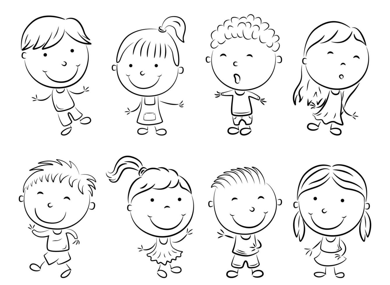 ilustración vectorial de dibujos animados de niños felices garabato vector