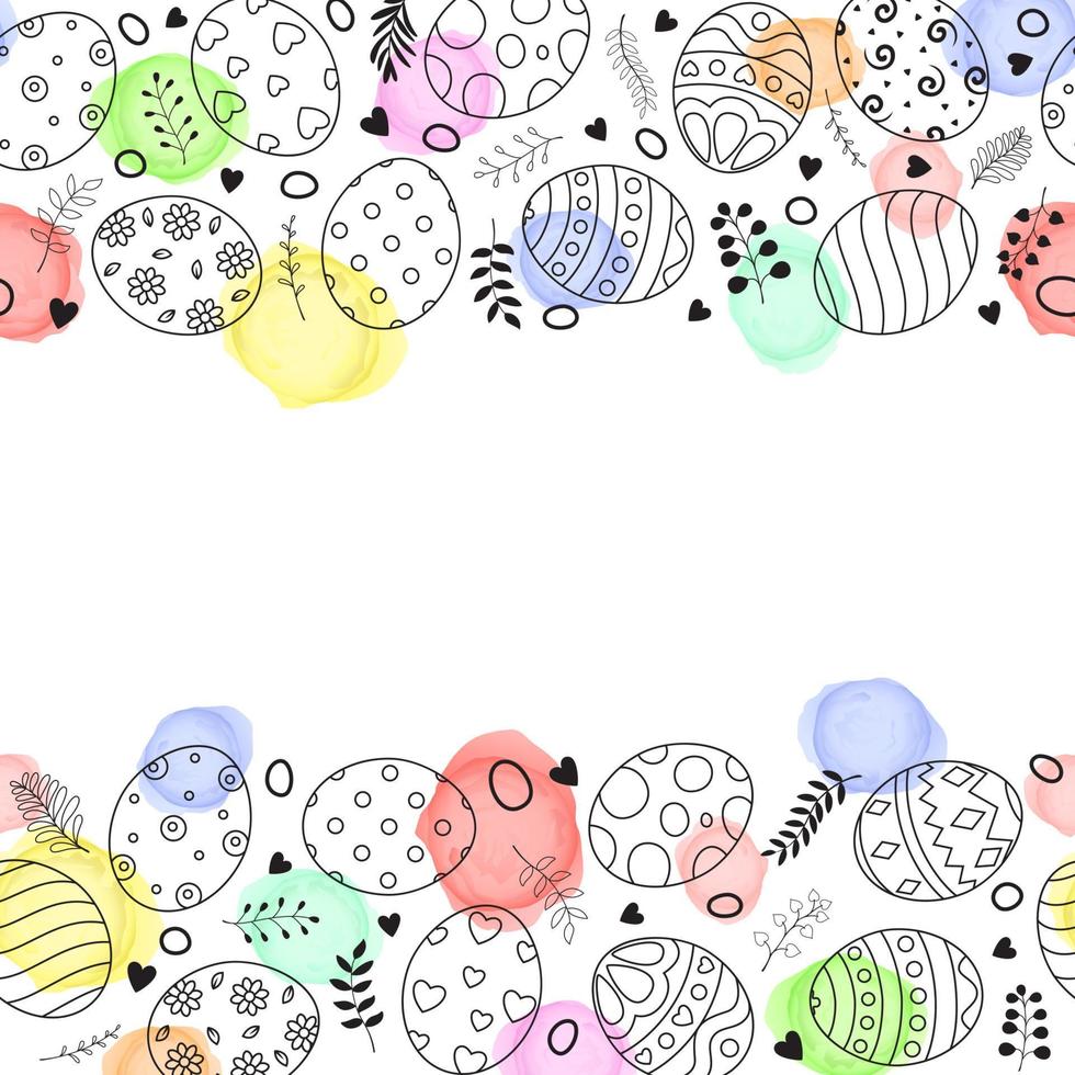 Doodle of easter eggs set collection with ornaments and colored eggs on white background vector