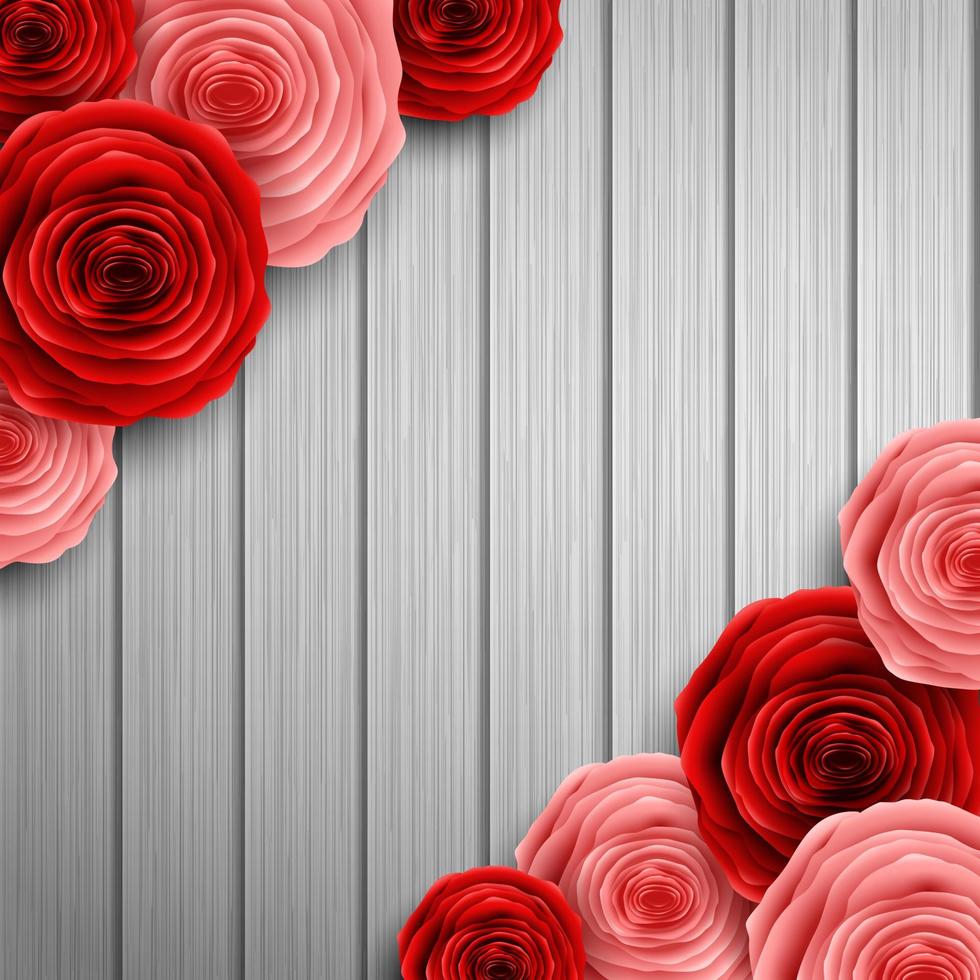 International Happy Women's Day greeting card with roses flowers and white paper space for text on wooden background vector