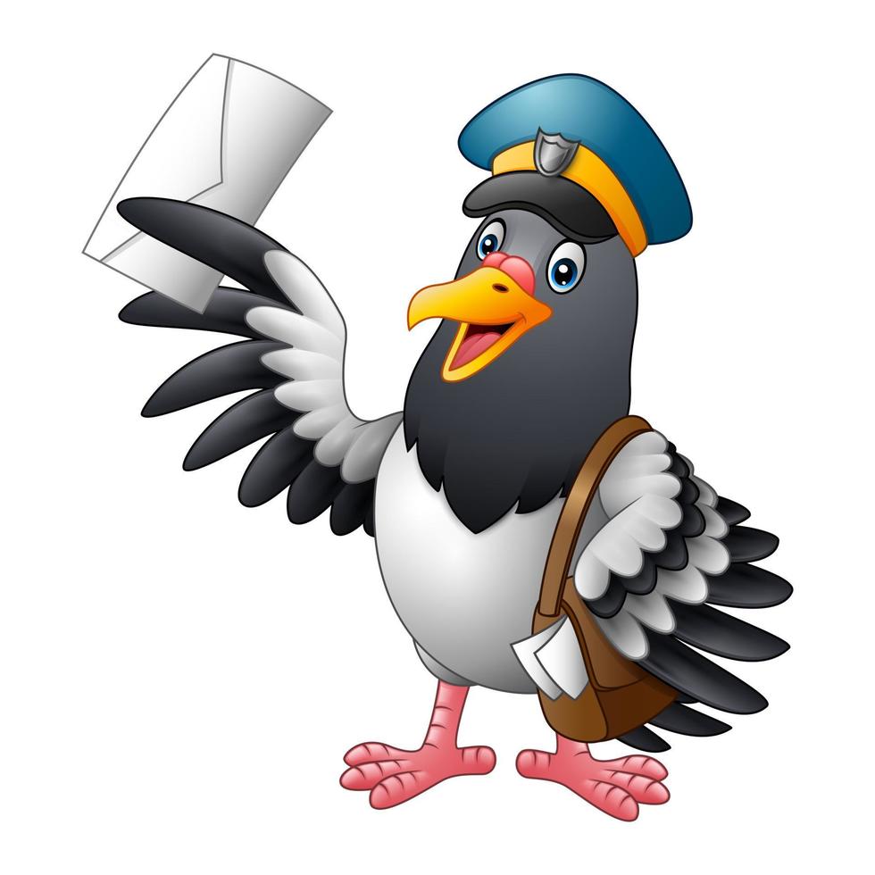 Cartoon funny pigeon bird delivering letter vector